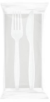 Virsus Set Posate biodegradabili e compostabili riutilizzabili bis forchetta Coltello tovagliolo 2 veli stoviglie bio Eco Friendly varie quantità (100)