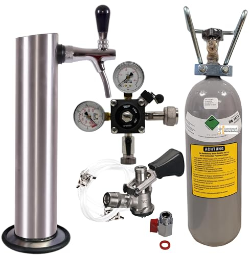 GDW Zapfgarnitur groß mit Korb, M-Keg oder Köpi-Keg Edelstahl Schanksäule,Co² 2kg, Druckminderer, Schläuche & Reinigung (Köpikeg (Typ D))