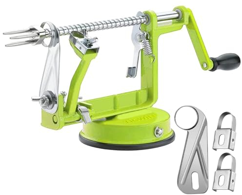 TIGWIN Apfelschäler Entkerner, langlebiger Apfelschäler aus Chromguss-Magnesiumlegierung, Apfelschäler, Schneider mit Edelstahlklingen und leistungsstarkem Saugfuß für Äpfel und Kartoffeln (grün)