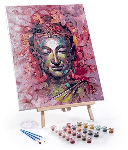digitCUBE Malen nach Zahlen Set 40x50cm mit Rahmen und Staffelei (Buddha mit Staffelei, 40x50cm)