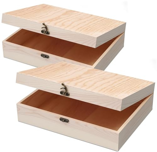 VIKOS Products (2-Pack Unfinished Wooden Box with Hinged Lid for Crafts