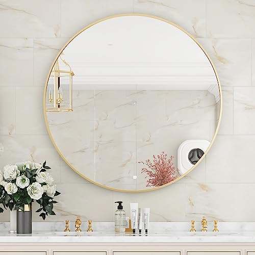 Koonmi 70cm Runder Spiegel Gold Spiegel Rund Wandspiegel mit Rahmen aus Aluminiumlegierung für Badezimmer, Waschtisch, Wohnzimmer, Schlafzimmer, Eingang Wanddekoration