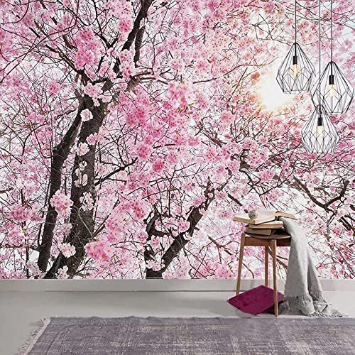 Beau Paysage De Fleurs De Cerisier Rose Papier Peint Mural 3D, Amovible Auto-Adhésif Papier Peint Décoration Murale Pour Restaurant Hôtels Moderne Salon Décoration De La Maison Affic 140(L) x70(H) cm