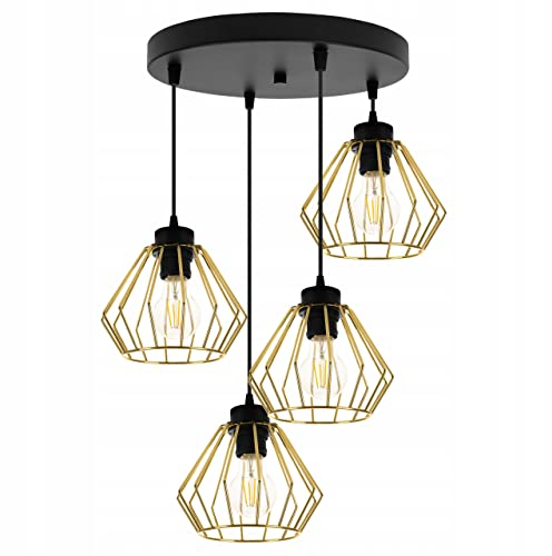 Light-Home Spider Santos Hängelampe Hängeleuchte - Deckenlampe Industrial für Wohnzimmer Schlafzimmer und Esszimmer - Pendelleuchte aus Metall - 4-Flammig OV - Schwarz und Gold