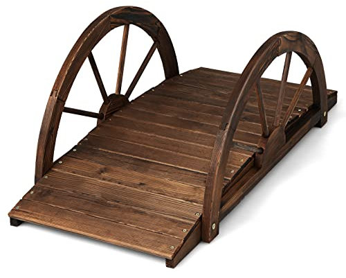 RELAX4LIFE Ponte da Giardino in Legno Massello con Braccioli, Ponte Decorativo da Giardino, Stagno, Corsi d’Acqua e Passaggi, Ponte in Legno di Abete con Ringhiera di Protezione (Stile 3)