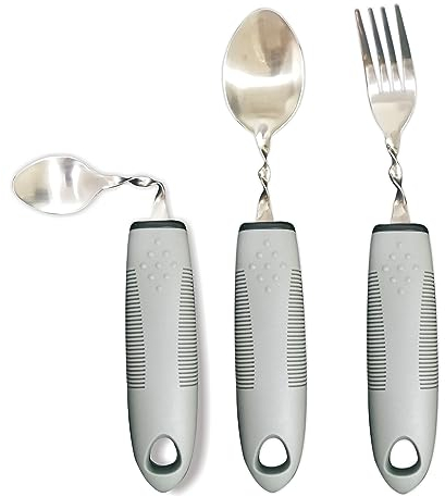 Extra Wide Handles Bendable Easy Grip Cutlery Set for Adult, Chunky Handles, Disability Ideal Dining aid for Elderly Disabled Arthritis Parkinson's Disease Tremors Sufferers (3PCS Grey)
