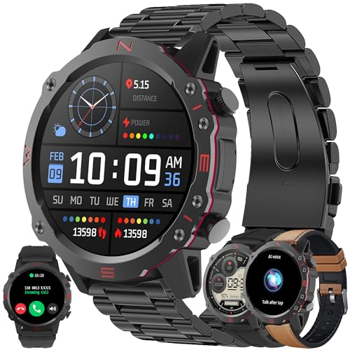 Reloj Inteligente Hombre con Llamada y Whatsapp, 1,52 AMOLED 5ATM Impermeable Reloj Smartwatch 123 Deportivo Hombre con Monitor Sueño, Oxígeno Sanguíneo, Podómetro, Pulsómetro Android iOS (Negro)