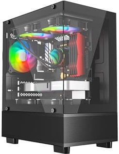 IONZ KZ-V Mini Aether PC Gaming Case, Mini Tower Micro ATX Tempered Glass includes 3 x 120mm ARGB Fans - Black