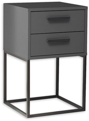 SUNA Nachttisch in Graphit - Moderner Nachtschrank mit Schubladen und schwarzem Metallgestell - 40 x 65 x 38,5 cm (B/H/T)
