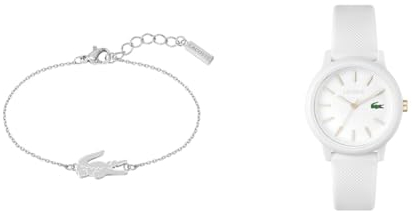Lacoste Analog Quarzuhr für Damen mit Weisses Silikonarmband - 2001211 Gliederarmband für Damen Kollektion Crocodile - 2040046