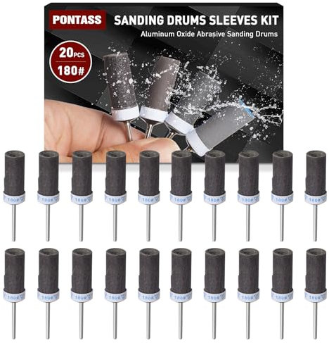 20pcs 180 Grits Sanding Drums Sandpaper Sticks Set with 1/8(3mm) Shank for Dremel Rotary Tool, Aluminum Oxide Sanding Bits kit Meet More Needs for Metal Rust Removal/Jade Polishing/Stone Grinding