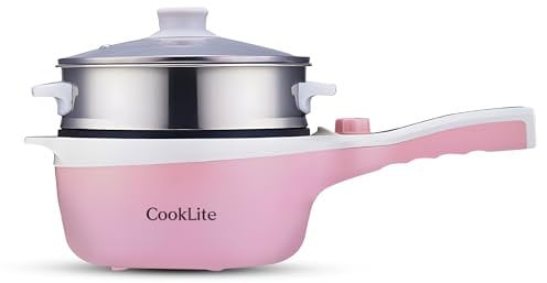 Electric Hot Pot with Steamer: 1.8L Capacity, Multi-Functionality, and Easy Cooking! (Pink)