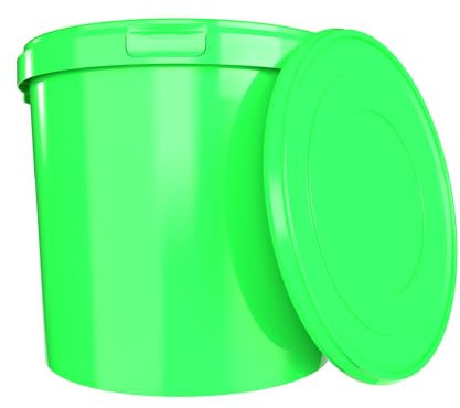 Eimer Mit Deckel 10l Grün Rund | Kunststoff Lebensmittelecht, Luftdicht und Stabil | Mit Griff für Lebensmittel Chemie Waschpulver Klebstoffe Geeignet