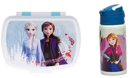 Suncity Gourde en aluminium La Reine des Neiges 500 ml avec poignée et paille + boîte à déjeuner La Reine des Neiges Anna et Elsa