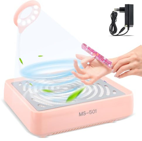 Aspirateur Ongle, Aspirateur Manucure avec Lumière USB, Collecteur de Poussière à Ongles, Professionnelle Onglerie Aspirateur à Faible Bruit pour Salon de Manucure à Domicile
