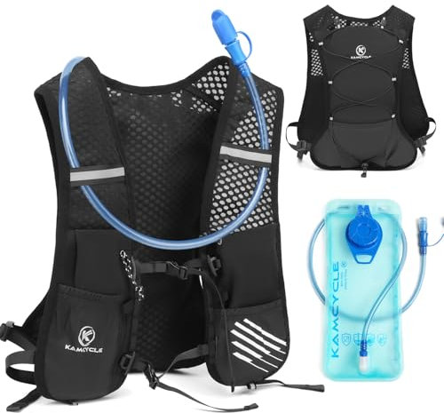 KAMCYCLE Trinkrucksack Laufen | Laufrucksack Fahrrad |Ultraleicht Hydration Backpack Trail Rucksack Trinkweste, mit 2L Trinkblase oder 500ML Wasserflasche, BPA-Frei (Rucksack mit 2L Trinkblase)