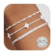 Finrezio 3 Pièces Bracelets Femme Argent 925 Empilable Bracelets Réglable Zircon Chaîne Ensemble Bracelets Argent Bijoux Cadeaux pour Femme