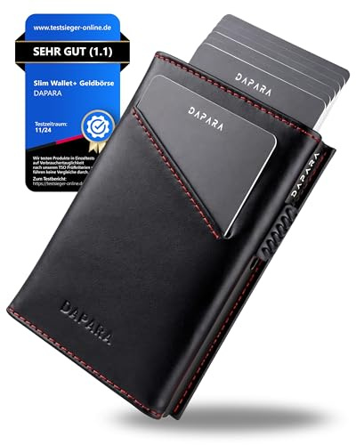 DAPARA Leder Geldbörse Herren | Slim Wallet Herren mit Münzfach & RFID-Schutz | Portmonee Männer | Kartenetui für 12 Karten | Smart Wallet for Men | Karten Geldbeutel | Portemonnaie | Black Red