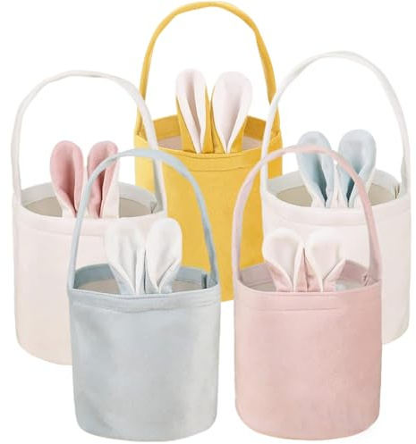 DAHI Osterkorb Kinder mit Henkel, Osterkörbchen Osterhasen, Osternester zum Befüllen, Osternest Basteln Hase, Körbchen Ostern, Oster Geschenktüten, Osterdeko Osterkörbe Bastelsachen Deko (5color)