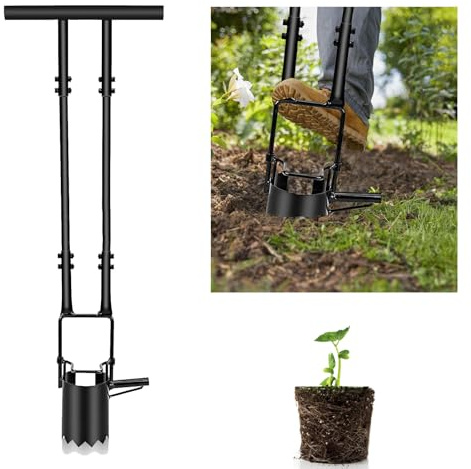 Herramienta para Plantar Bulbos,Cava Hoyos,plantador de Cebolla con Plataforma y Borde Dentado,Sembradora,Plantadora,Cava Poste,Siembra Bulbos,para Tulipanes,iris,Mango Largo de Narciso