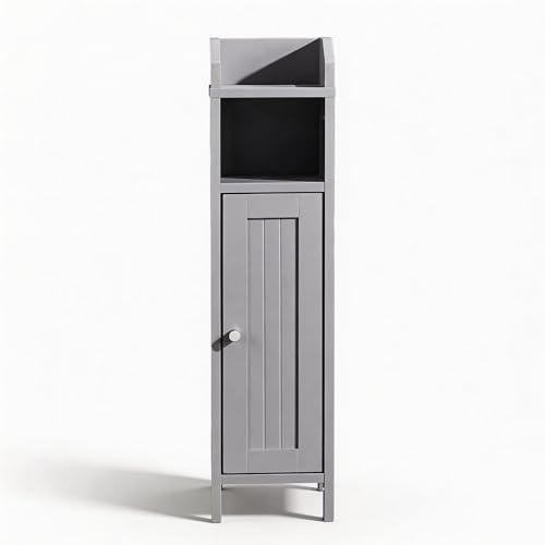 Bonnlo Slim Bathroom Cabinet, Grey Freestanding Bathroom Storage Organizer | 1 Door 1 Shelf & Rail Corner Floor Cabinet, Narrow Multifunctional Storage Unit for Home,Small Spaces,20×20×80cm