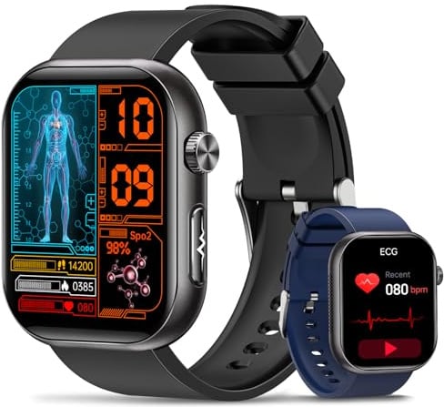 Montre Connectée Homme avec ECG, HRV, Tension Artérielle, 1,97 AMOLED Noir