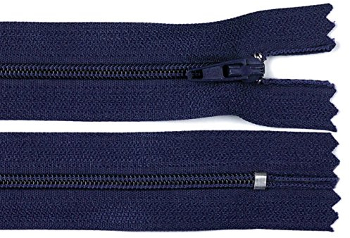 Schnoschi 2 Stück 25 cm Langer Spiralreißverschluss, Nicht teilbar, dunkelblau, 3mm Laufschiene Reißverschluss