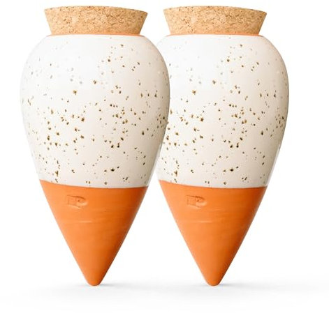 Pepin | 2X Ollas Terre Cuite à Planter | Arrosage Automatique et Ecologique pour Plante d'Intérieur et d'Extérieur | Autonomie d'Environ 1 Semaine | OYA Blanc Grainé 25cl