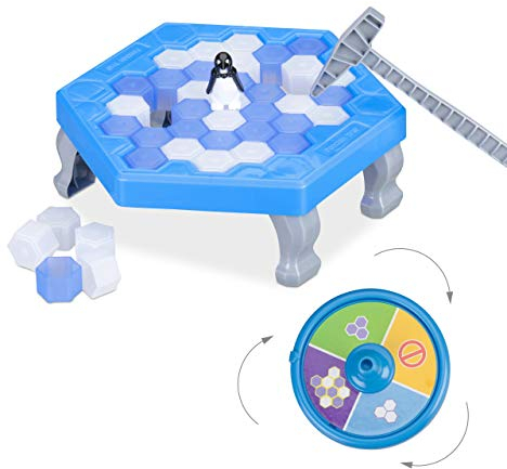 Relaxdays 10024988, blau Pinguin Trap, Save The Penguin, für Kinder, Lernspiel, ab 3 Jahre, für 2-4 Spieler