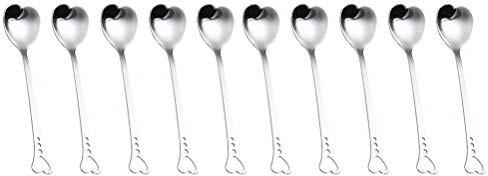 BESTONZON 10pcs in acciaio inox a forma di cuore cucchiai carino scoop agitazione cucchiaio da tavola per dessert torta di caffè