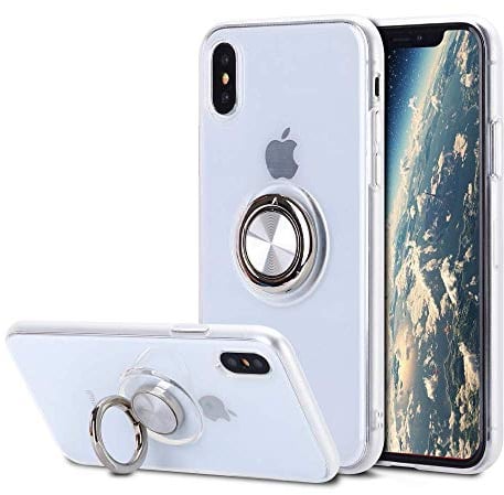 SORAKA Clear Case for iPhone X/iPhone XS with 360 Rotating Ring Holder Slim Fit Soft TPU Transparent Case with Metal Plate for Magnetic Car Phone Holder