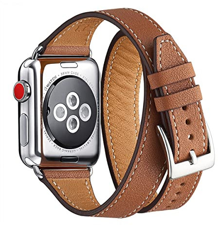 Bestig Bracelets compatibles avec les bracelets de montre Apple Watch 40 mm, 41 mm, 38 mm, 42 mm (série 10), bracelet fin en cuir véritable conçu à double tour pour iWatch SE Series 9 8 7 6 5 4 3 2 1