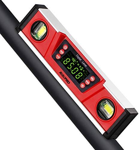 RISEPRO Digitaler Torpedo-Wasserwaage und Winkelmesser, IP54, geschützt, elektronischer Wasserstrahler, Winkelmesser, Messgerät mit großem VA-Display und V-Nut-Basis DL135N