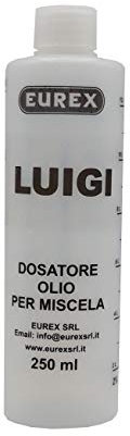 Eurex srl Dosatore Olio per Miscela 250 ml Personalizzato con Il Tuo Nome: Luigi. Completo di Tappo, Scala Graduata e percentuali 2-4% 2,5-5% 3-6% (1)