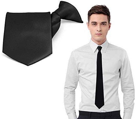 Noir Hommes Uni Satin Uni Noir Clip Sur Cravate Funeral Business