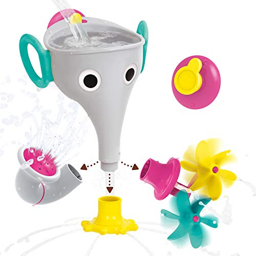 Yookidoo Juguete Baño - FunEleFun Fill 'N' Sprinkle Elephant Embudo con 3 Accesorios Intercambiables, diversión para el baño Que promueve el Aprendizaje (Gris)
