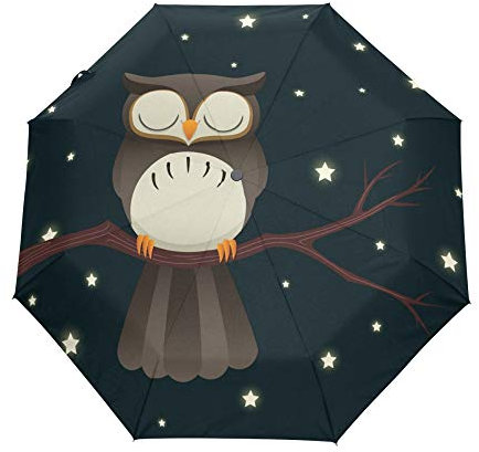 Automatischer Faltbarer Regenschirm, Sonnenblume mit UV-Schutz, tragbarer Sonnenschirm und Regenschirm für Kinder, Damen, Herren Schwarz Eule 063 Einheitsgröße