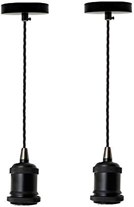 LEDSone 2 Pack Ceiling Pendant Light Fitting 100cm Adjustable Twisted Cable Lamp Holder Full Kit for Kitchen, Living Room, Bedroom, Dining Room, Hallway Lighting