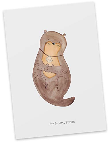 Mr. & Mrs. Panda Postkarte Otter Muschel - Geschenk, süß, Seeotter, Ansichtskarten, Fischotter, Einladung Geburtstag, Grußkarte, träumen, Büro,