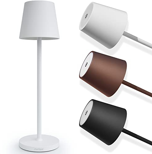 charlique® Dinner Light - Lámpara de mesa LED portatil en color blanco, regulable intensidad, con batería superpotente y recargable, cargador USB incluido, para interior y exterior