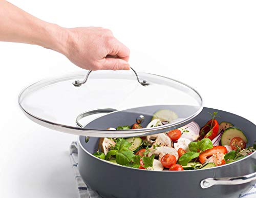 Tempered Glass Vented Pan Lid Saucepans, Wok, Glass Lid 26CM Transparent - Stainless Steel Rim -Stainless Steel & Handle (26CM)