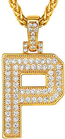 Suplight 18k vergoldet Buchstabe P Kette Iced-Out Initiale Anhänger Halskette für Männer Jungen 56+5cm Weizenkette Hip Hop Rapper Modeschmuck Accessoire