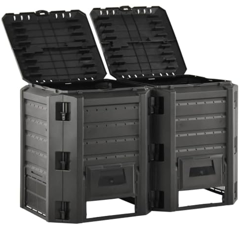 vidaXL Composteur de Jardin, Bac à Compost, Poubelle à Ordures Déchets, Bac de Compostage Cuisine Terrasse Extérieur Intérieur, Noir 800 L