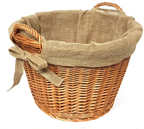 Tigana - Kaminkorb Holzkorb Kaminholzkorb aus geschälten Weide Hell mit Jute Ø 40 cm (Art. 90470-40)
