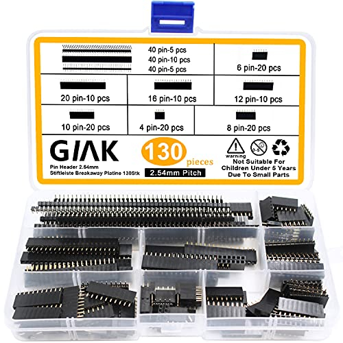 GIAK 130Pcs 2.54mm Pin Header Connector Male and Female Breakaway PCB Board 40Pin for Arduino Prototype Shield