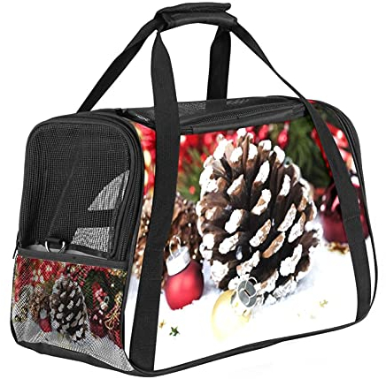 Haustier-Transporttasche mit weihnachtlichem Tannenzapfen, weich, für Katzen, Hunde, Welpen, bequem, tragbar, faltbar, für Fluggesellschaften zugelassen
