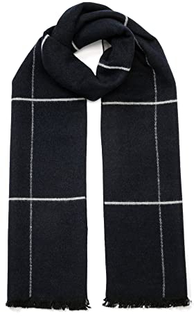 tonten Klassischer australischer Wollschal für Herren, warm, kariert, leicht, gestrickt, gestreift, mit Geschenkbox (Dunkelblau)