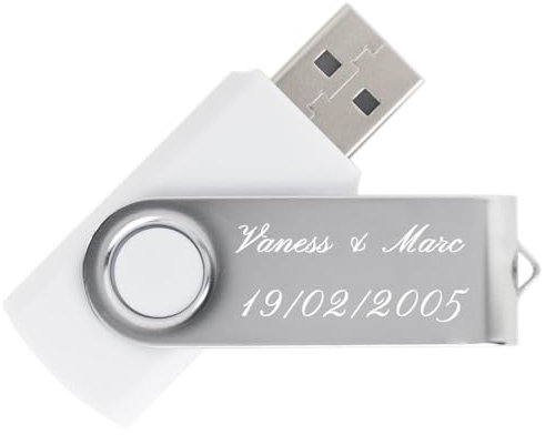 Clé USB personnalisée gravée. Clef USB Twister Blanche avec Gravure Texte de Votre Choix – Clé USB Personnalisable de 16Go