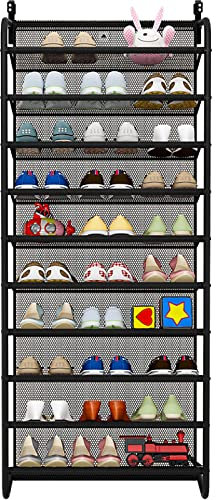 Vinteky Étagère à Chaussures à Suspendre Pour Porte,Organisateur Suspendu Rangement de Chaussures 10 Niveaux Organisateur Crochet Support Suspendu Support de Rangement (Noir)
