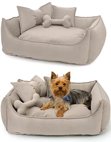 NELKE Hundebett Beige Hundekorb kuschelig Hundekörbchen im Scandynavian Stil Hundesofa Hochwertige Hundecouch mittelgroße und kleine Hunde waschbar Hundekissen
